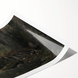 Moody Interior Art - Serene Cliffside Landscape with Deep Forest Tones