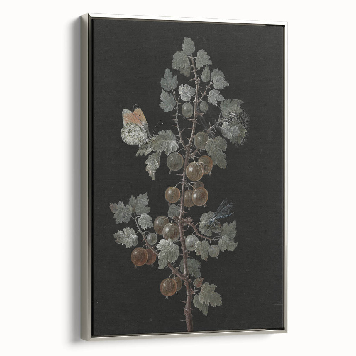 Dark Moody Wall Art - Intricate Botanical with Insects for Elegant Decor