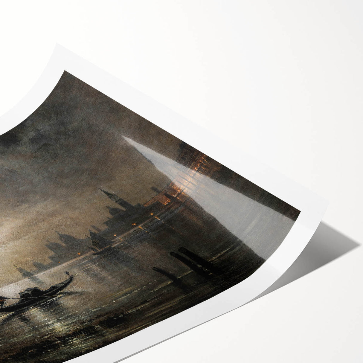 Dark Moody Venice Night Art - Atmospheric Gondola Scene for Interiors
