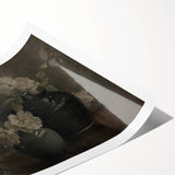 Dark Moody Still Life Floral Art - Timeless Vase and Plate Decor