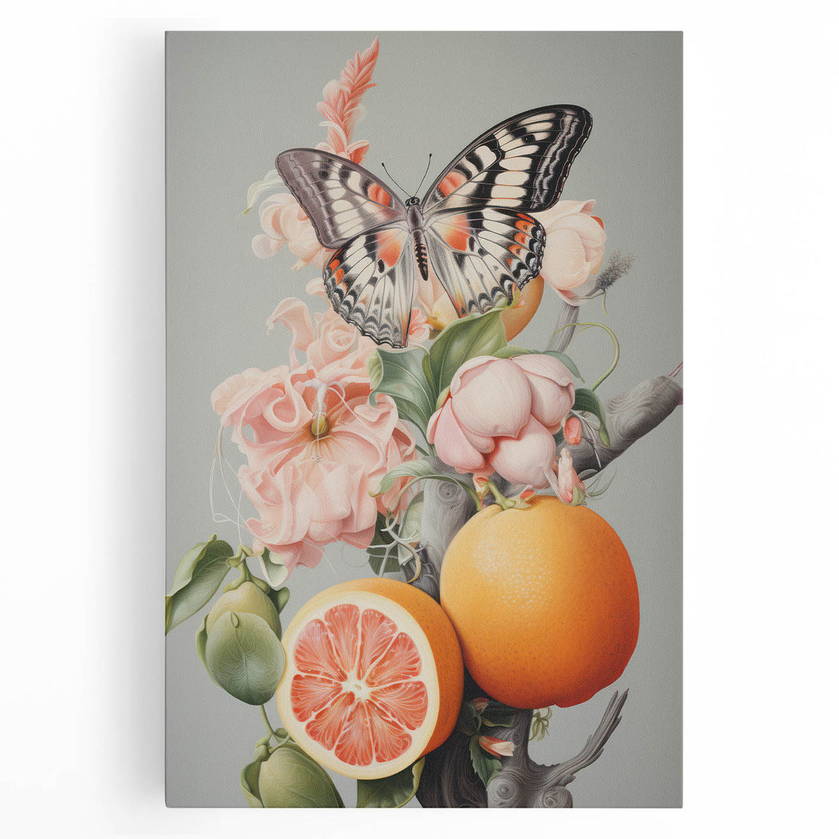 Electric Butterfly & Citrus Canvas – Vibrant Modern Art Print