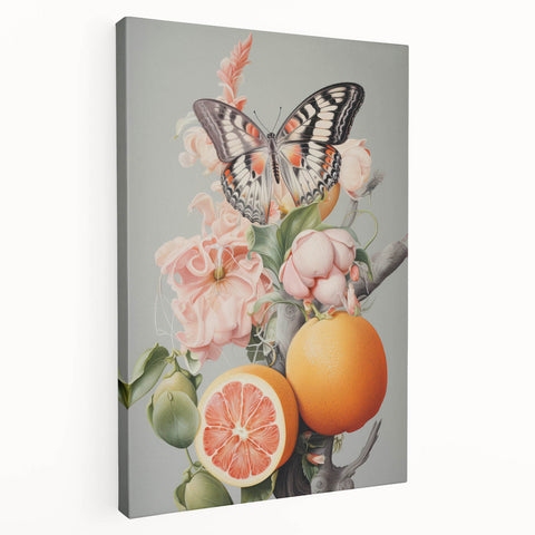 Electric Butterfly & Citrus Canvas – Vibrant Modern Art Print