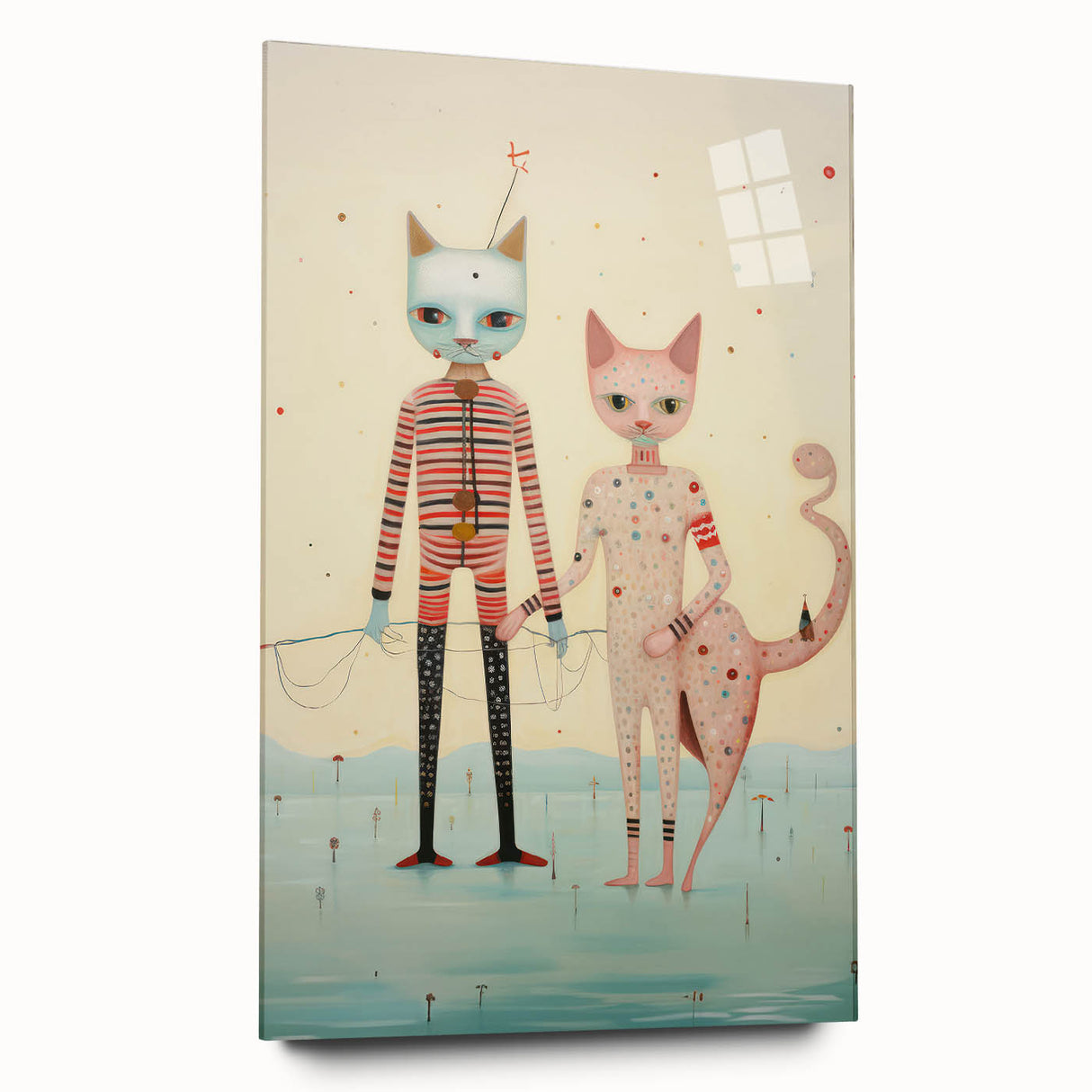 Whimsical Electric Cat Duo Canvas – Playful Modern Art Print