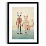 Whimsical Electric Cat Duo Canvas – Playful Modern Art Print