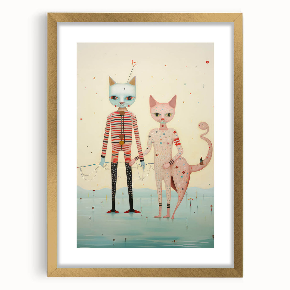 Whimsical Electric Cat Duo Canvas – Playful Modern Art Print