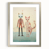 Whimsical Electric Cat Duo Canvas – Playful Modern Art Print