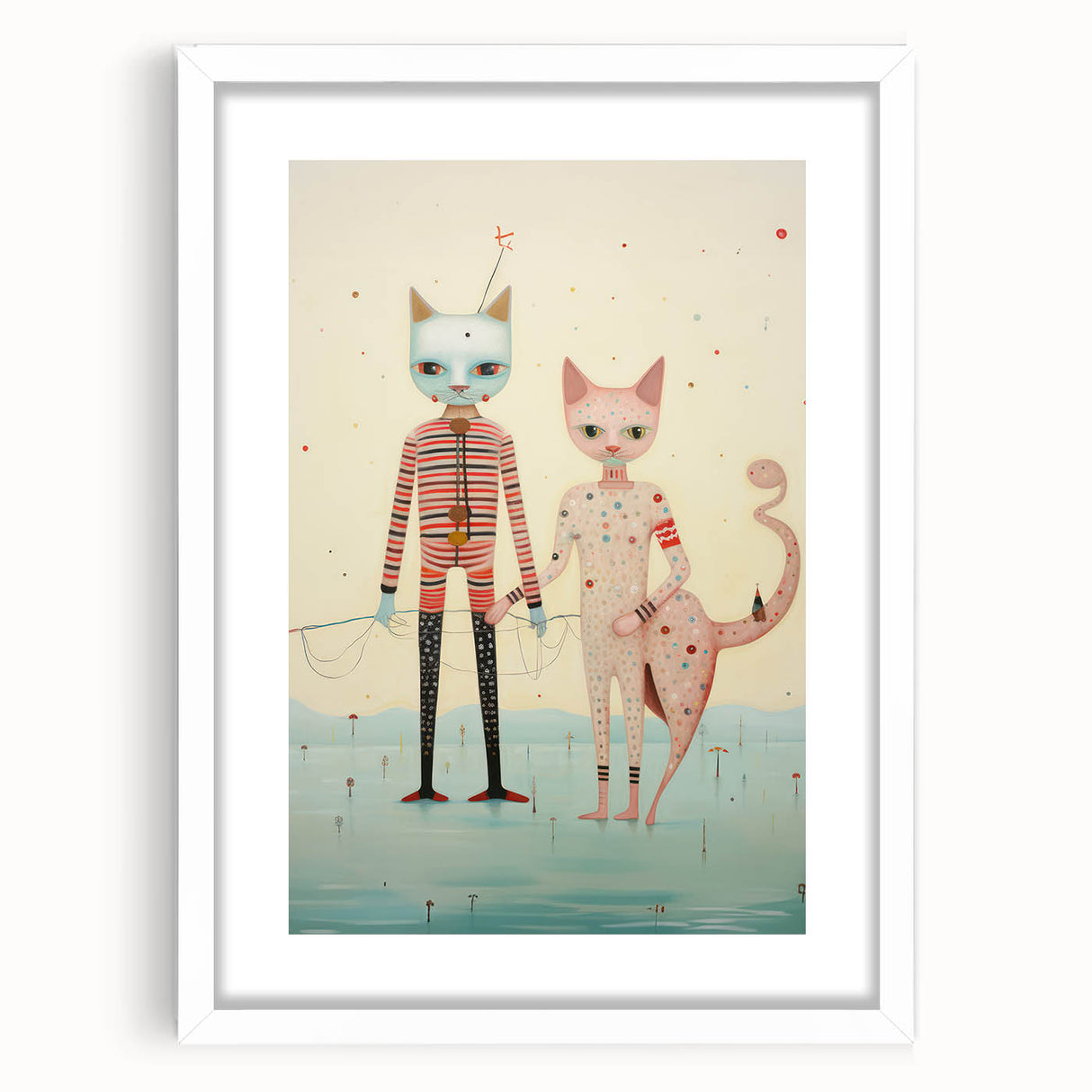 Whimsical Electric Cat Duo Canvas – Playful Modern Art Print