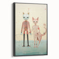 Whimsical Electric Cat Duo Canvas – Playful Modern Art Print