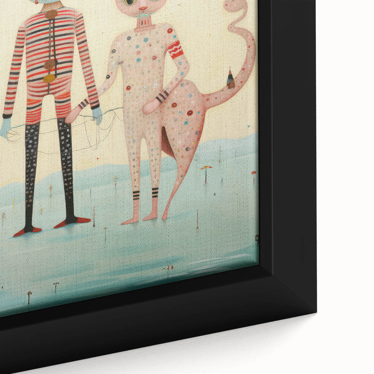 Whimsical Electric Cat Duo Canvas – Playful Modern Art Print