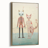 Whimsical Electric Cat Duo Canvas – Playful Modern Art Print