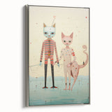 Whimsical Electric Cat Duo Canvas – Playful Modern Art Print