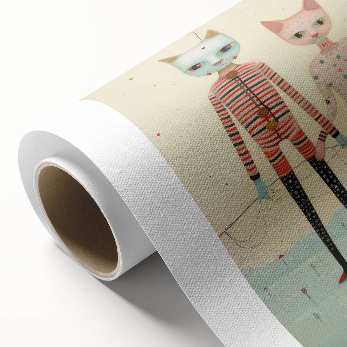 Whimsical Electric Cat Duo Canvas – Playful Modern Art Print