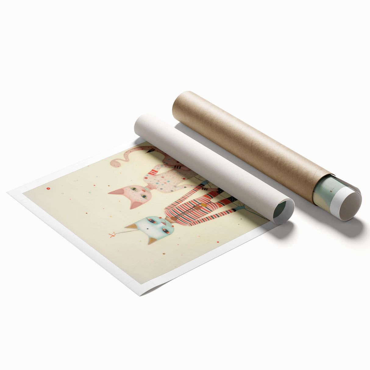 Whimsical Electric Cat Duo Canvas – Playful Modern Art Print