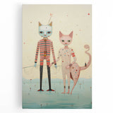 Whimsical Electric Cat Duo Canvas – Playful Modern Art Print