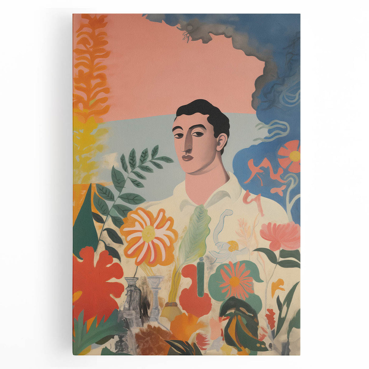 Modern Electric Abstract Portrait - Vibrant Floral and Figurative Art
