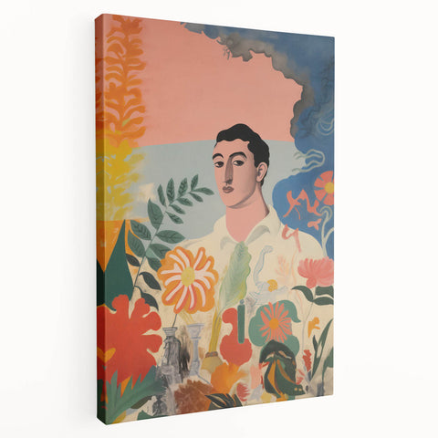 Modern Electric Abstract Portrait - Vibrant Floral and Figurative Art