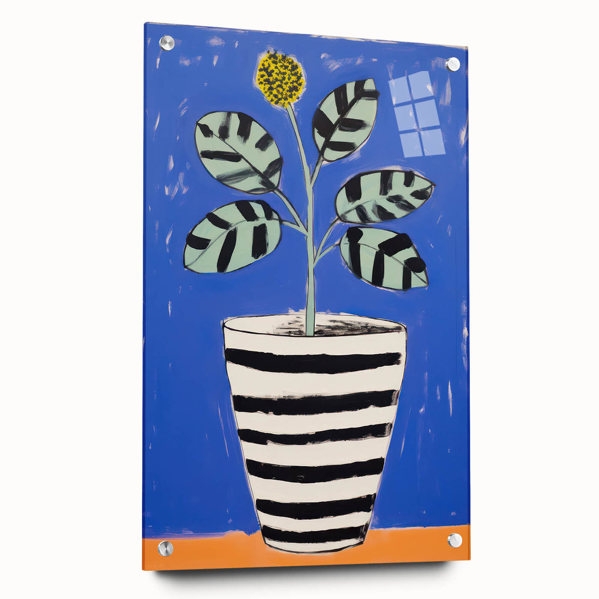 Vibrant Electric Botanical Art - Modern Blue and Yellow Plant Wall Decor