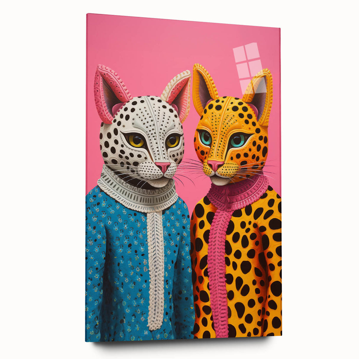 Vibrant Electric Animal Art - Colorful Cat Duo Portrait Modern Canvas