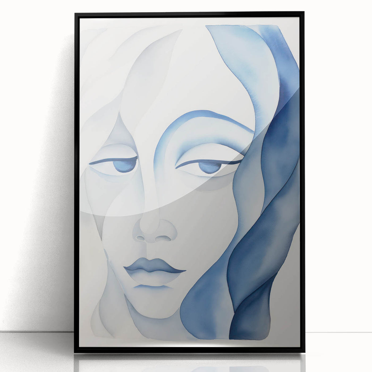 Abstract Electric Portrait - Blue Fluid Face Art for Modern Decor