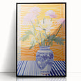 Electric Floral Wall Art - Modern Flower Vase with Vibrant Striped Background