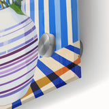 Electric Floral Wall Art - Modern Striped Vase with Vibrant Flower Display