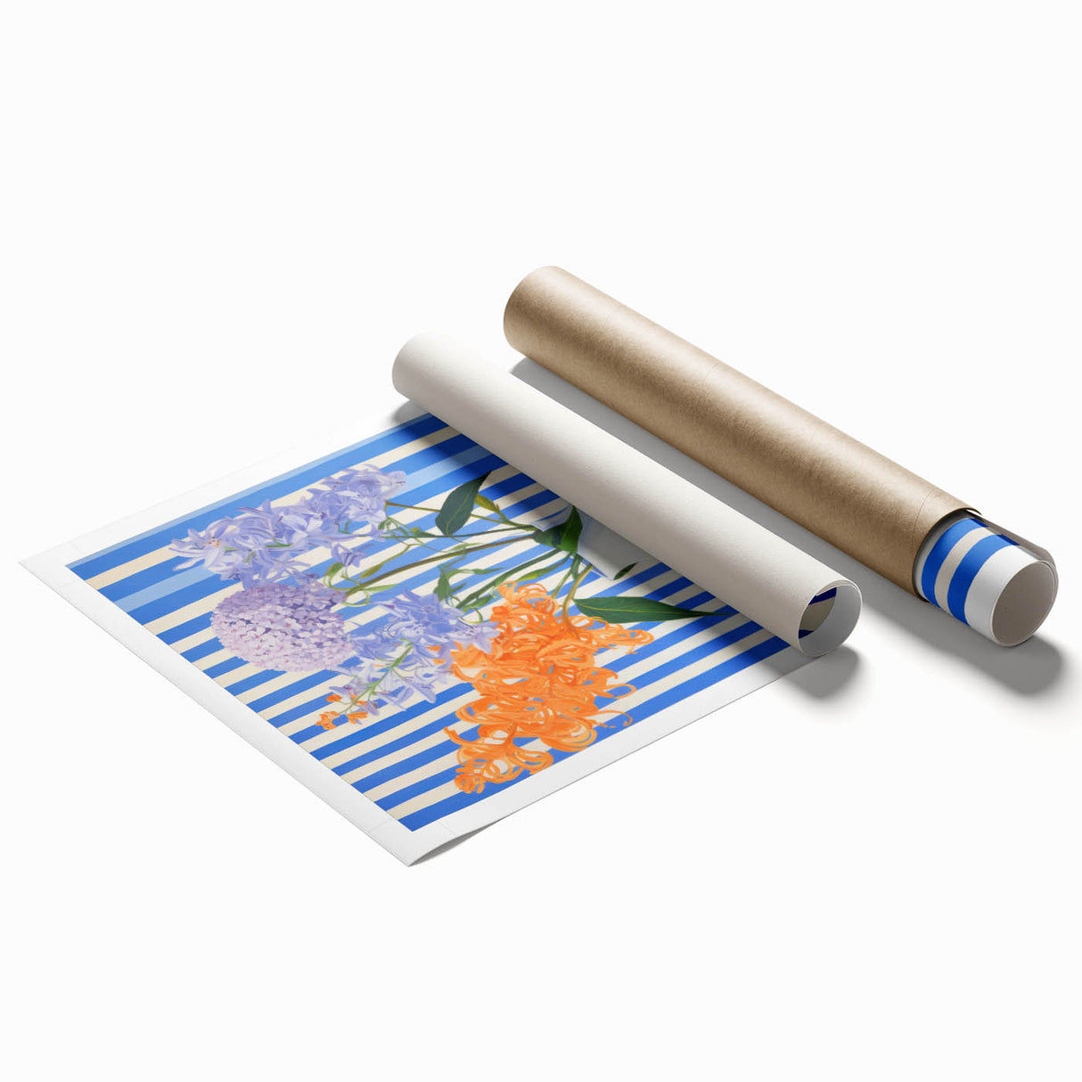 Electric Floral Wall Art - Modern Striped Vase with Vibrant Flower Display