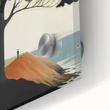 Electric Coastal House Wall Art - Tranquil Tree and Seaside Home Scene