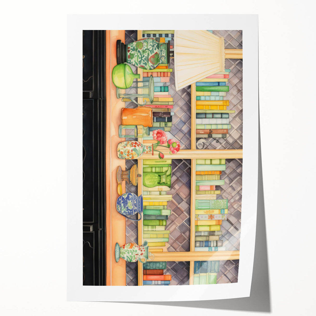 Electric Wall Art | Vibrant Bookshelf and Vases Modern Electric Art Canvas
