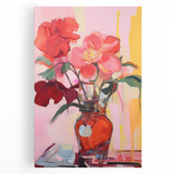 Electric Floral Wall Art with Bold Red Blooms | Vibrant Modern Decor