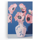 Electric Floral Art with Pink Poppies in Vase | Modern Wall Decor