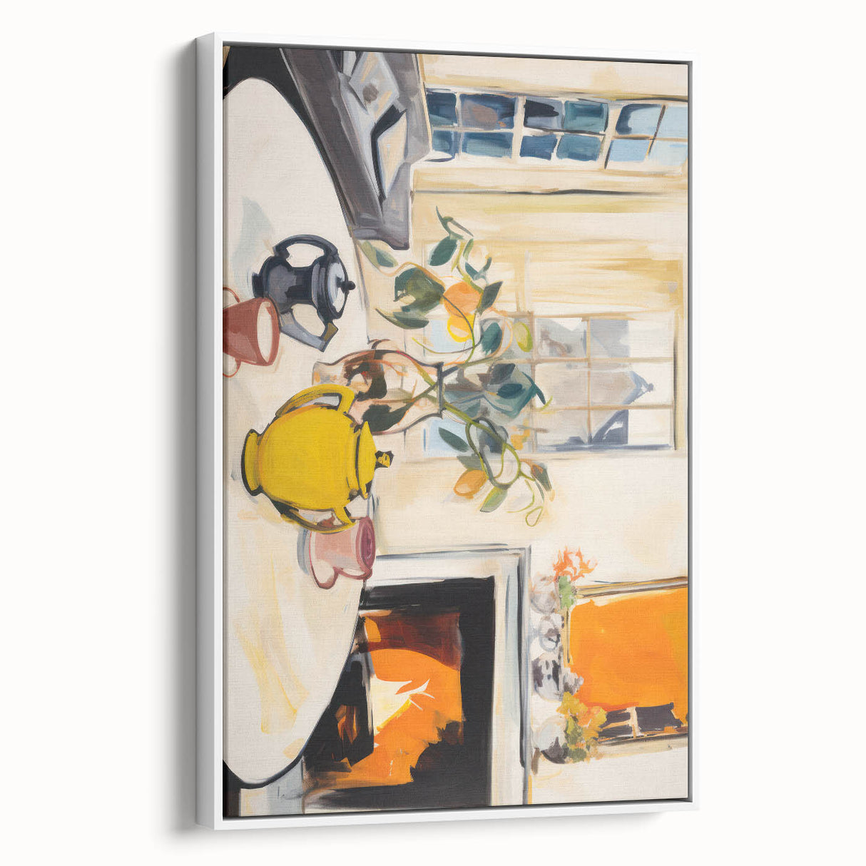 Electric Still Life Wall Art with Yellow Teapot | Modern Abstract Decor