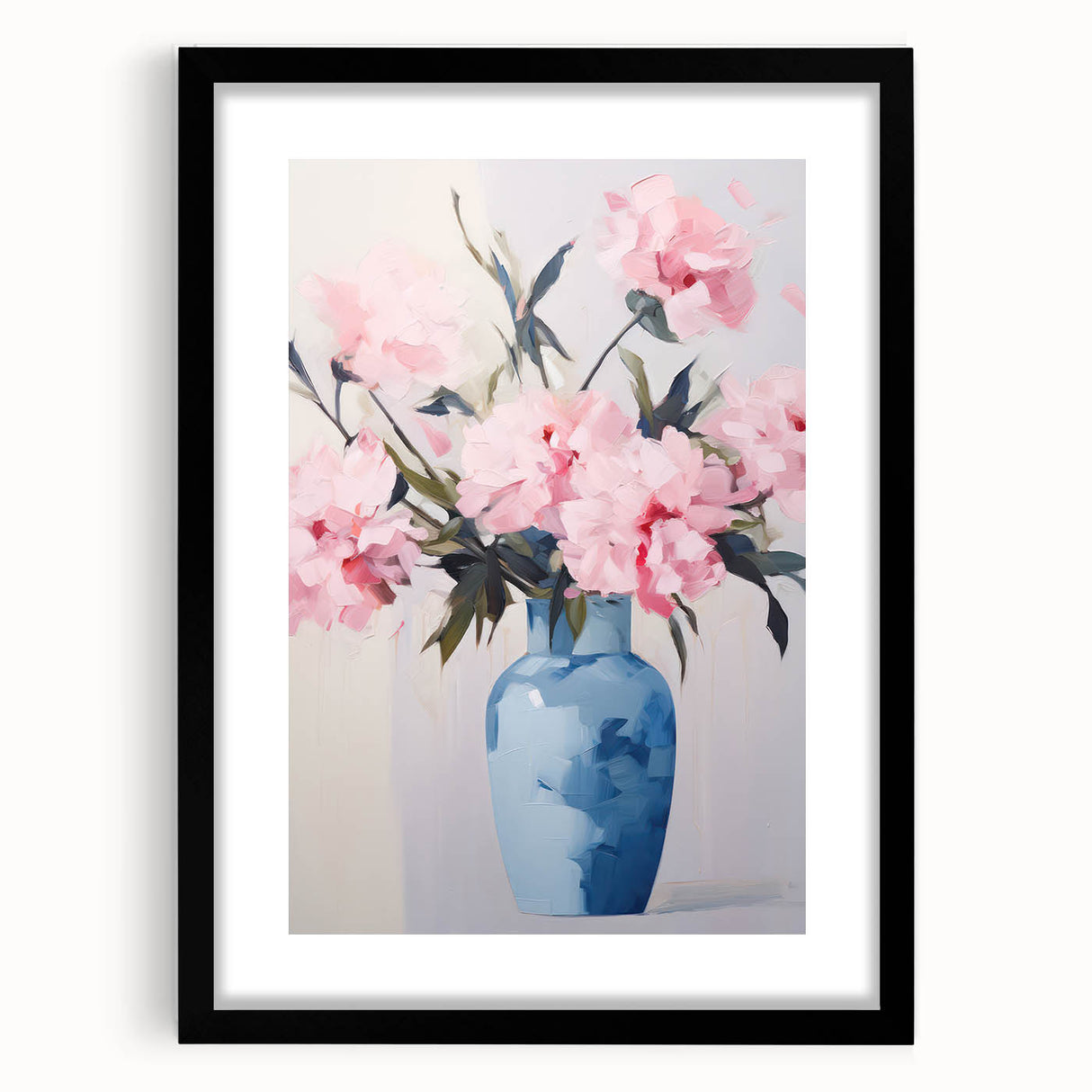 Electric Floral Art with Blue Vase and Pink Flowers | Modern Wall Decor