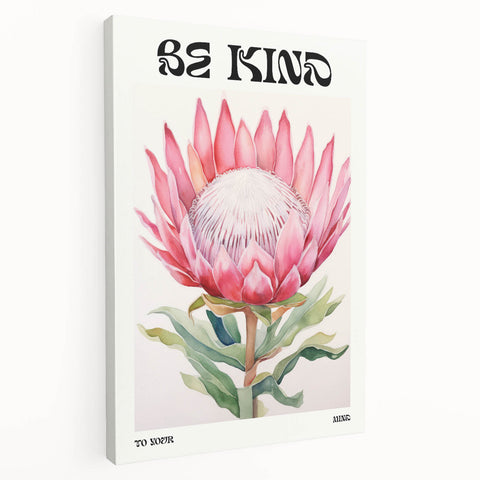 Be Kind Floral Art – Vibrant Electric Motivational Wall Art Canvas Print