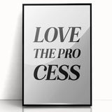 Electric Wall Art: Bold 'Love the Process' Typography for Modern Spaces