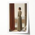 Electric Wall Art: Elegant Woman by the Window Minimalist Print