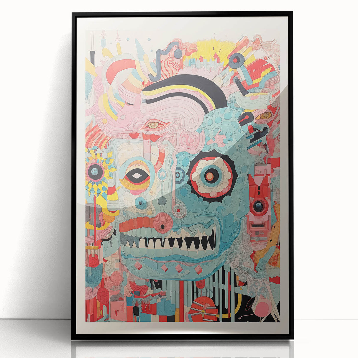 Abstract Electric Wall Art – Bold Vibrant Electric Monster Face Print