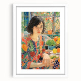 Electric Wall Art – Vibrant Floral Portrait Print of Woman in Garden