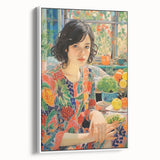 Electric Wall Art – Vibrant Floral Portrait Print of Woman in Garden