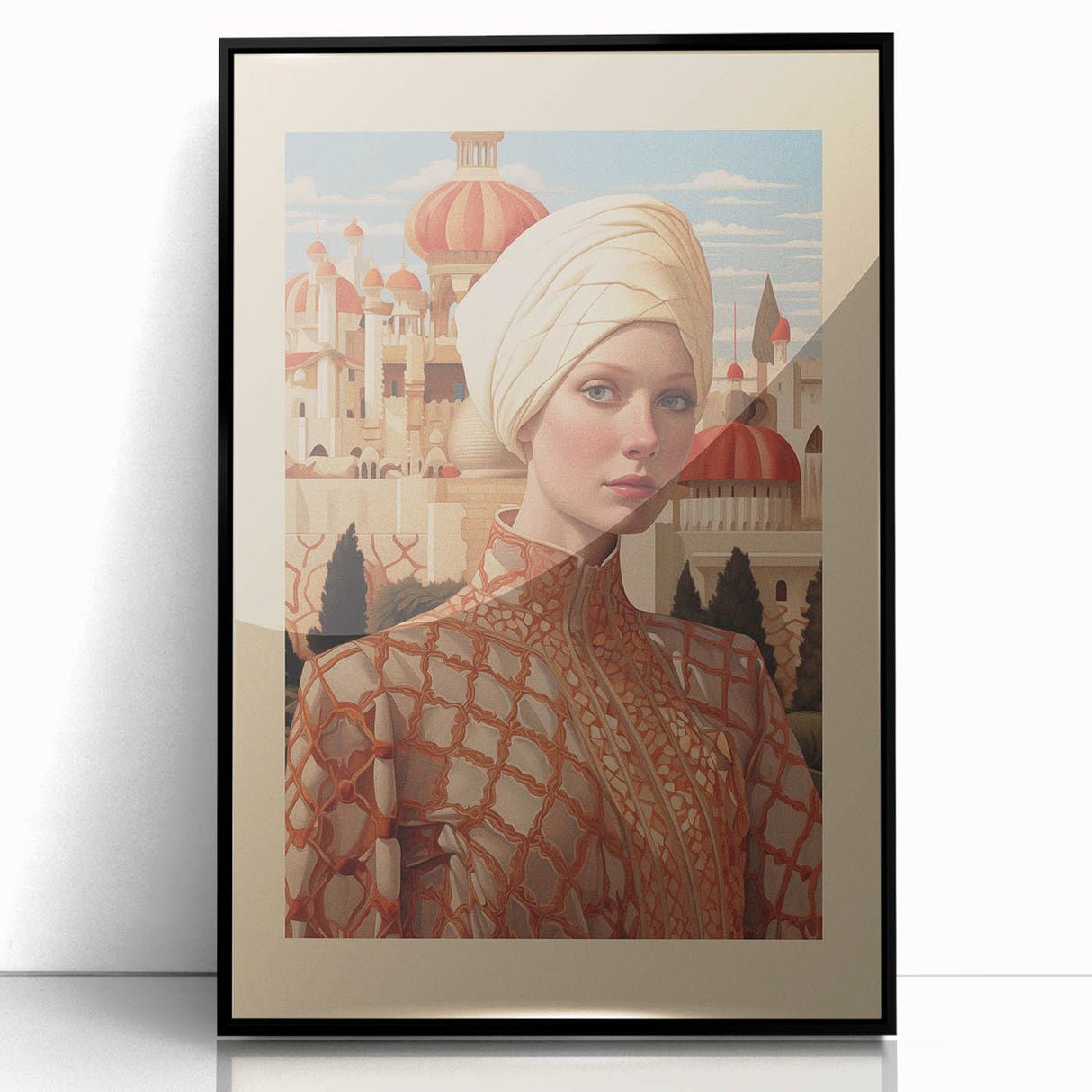 Electric Wall Art – Elegant Portrait of Woman in Palace Setting Electric Print