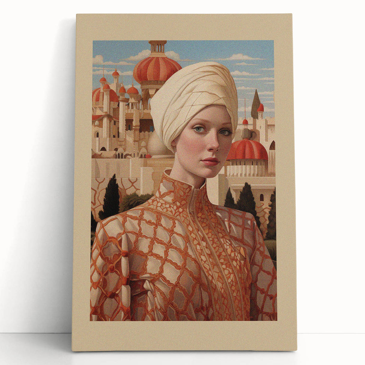 Electric Wall Art – Elegant Portrait of Woman in Palace Setting Electric Print