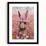 Electric Wall Art: Whimsical Rabbit in Pink Hat - Modern Electric Decor