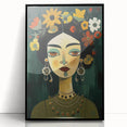 Electric Portrait Art - Vibrant Floral and Green Canvas - Modern Decor