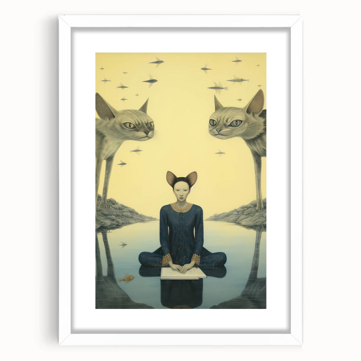 Surreal Electric Art - Mystical Cats and Figure Canvas - Dreamy Decor
