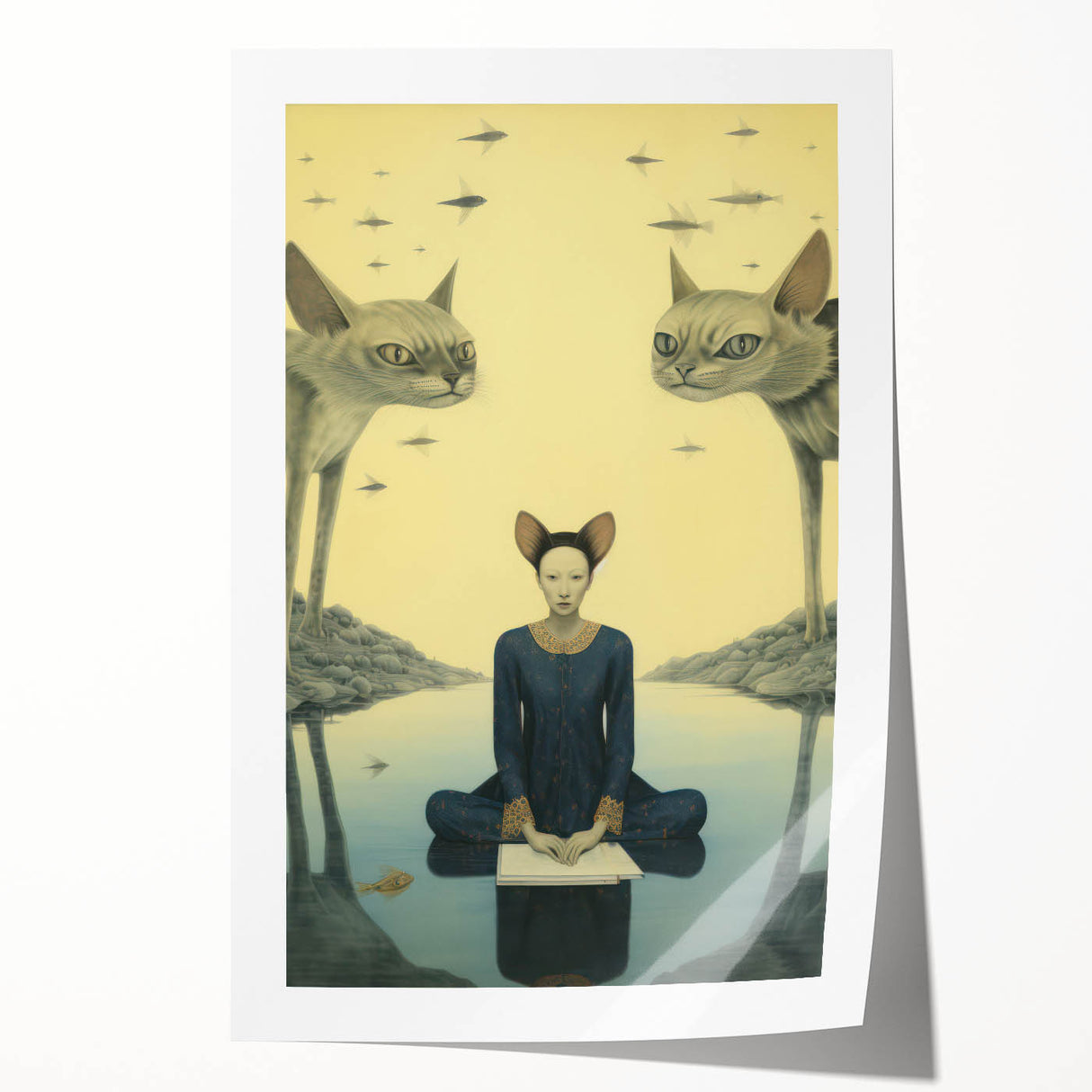 Surreal Electric Art - Mystical Cats and Figure Canvas - Dreamy Decor