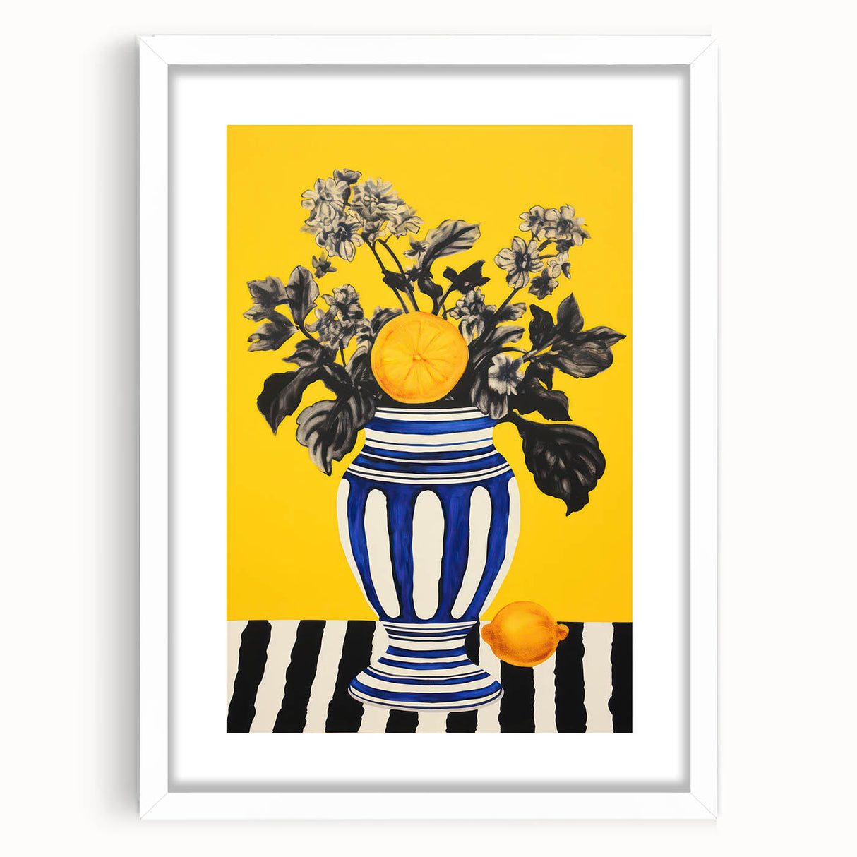 Electric Wall Art: Bold Floral Vase Design with Vibrant Yellow Background