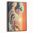Electric Wave Art: Vibrant Sunset Ocean Scene on Modern Canvas Print