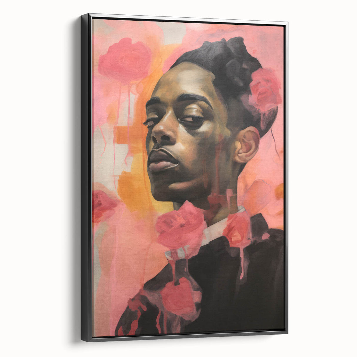 Abstract Portrait Electric Art: Modern Expressive Figure with Floral Motifs