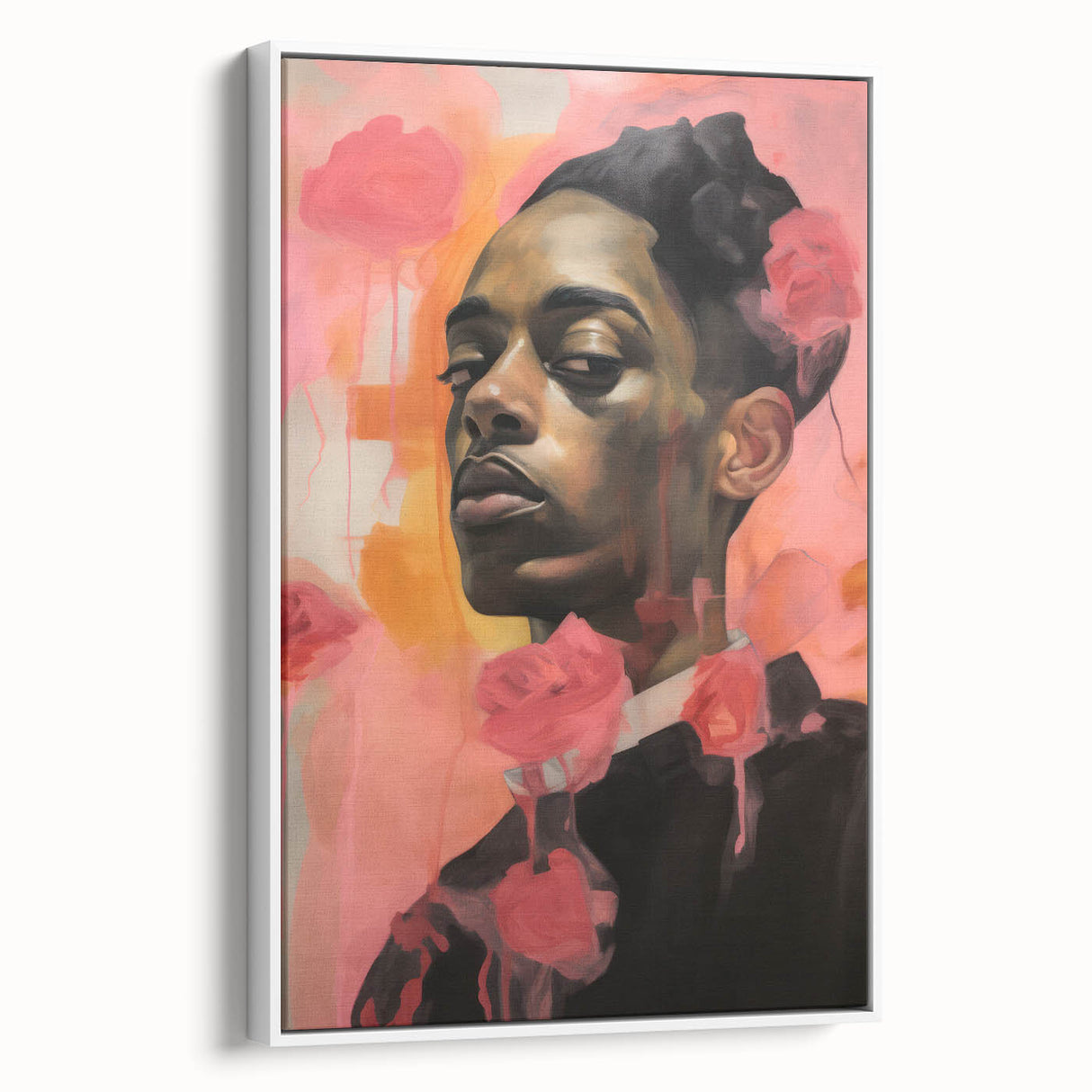 Abstract Portrait Electric Art: Modern Expressive Figure with Floral Motifs