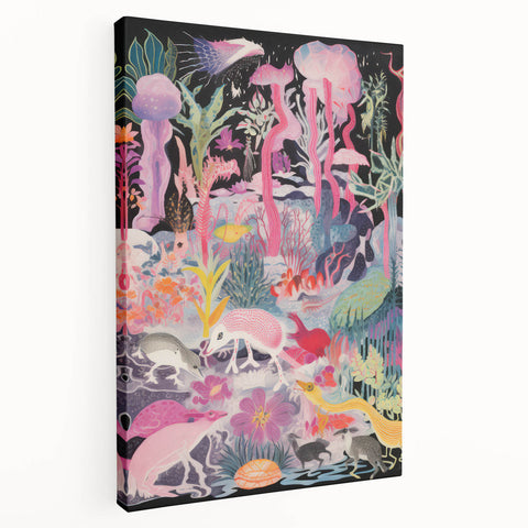 Electric Art Canvas - Vibrant Fantasy Jungle with Colorful Creatures