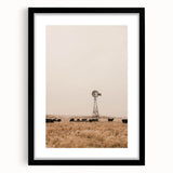 Farmhouse Wall Art – Windmill and Cattle in Field – Rustic Country Decor